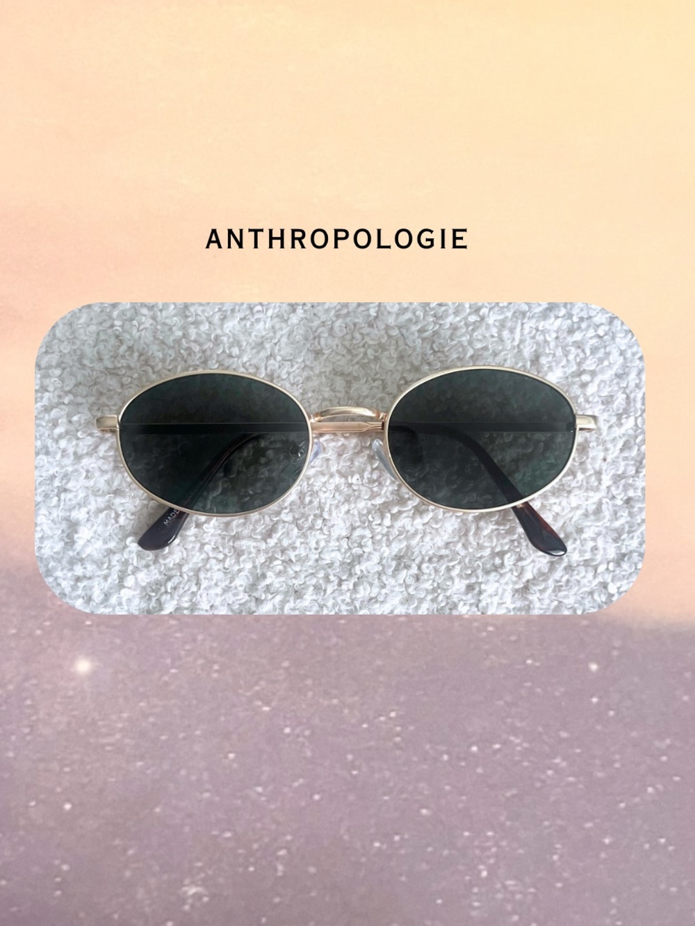 πAnthropologie Gold Metal Oval Sunglasses with Dark Green Lenses